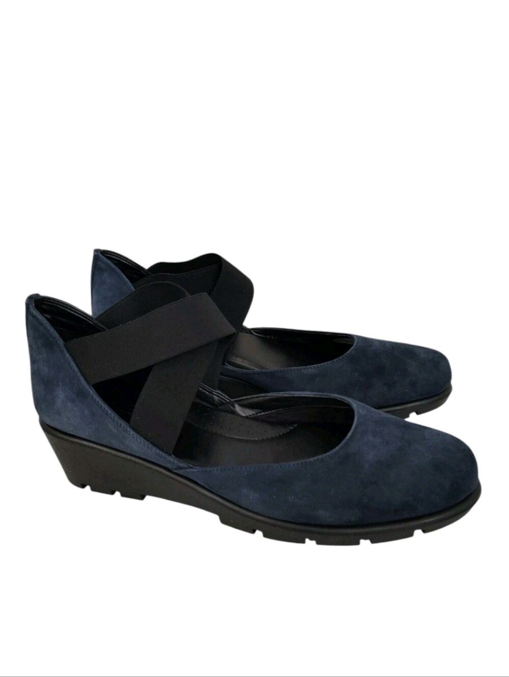 The Flexx Navy Blue Suede Cross Band Mary Jane Shoes Size 10 Wedges